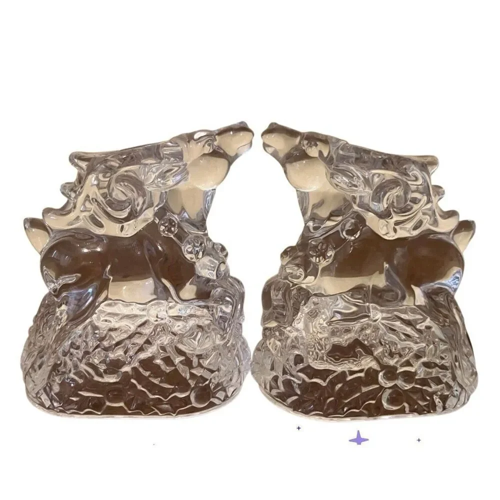 Waterford Marquis Crystal Reindeer Candle Holders - Set of 2 Vintage New